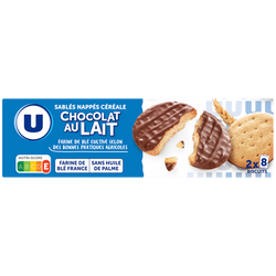 U Biscuits Sablés céréales nappés chocolat au lait - étui 200g