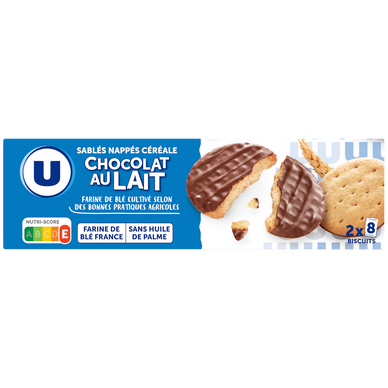 U Biscuits Sablés céréales nappés chocolat au lait - étui 200g