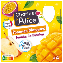 Dessert pomme/mangue/passion, sans sucre ajouté, CHARLES & ALICE - 4x90g