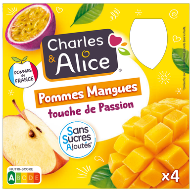 Dessert pomme/mangue/passion, sans sucre ajouté, CHARLES & ALICE - 4x90g