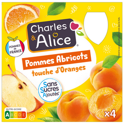 Dessert pomme/abricot/orange, sans sucre ajouté, CHARLES & ALICE - 4x90g