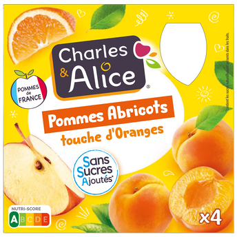 Dessert pomme/abricot/orange, sans sucre ajouté, CHARLES & ALICE - 4x90g