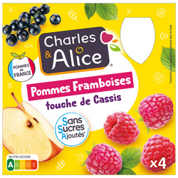 Dessert pomme/framboise/cassis, sans sucre ajouté, CHARLES & ALICE - 4x90g