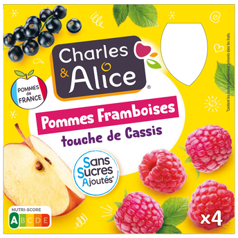 Dessert pomme/framboise/cassis, sans sucre ajouté, CHARLES & ALICE - 4x90g