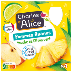Dessert pomme/ananas/citron vert sans sucre ajouté, CHARLES&ALICE - 4x90g