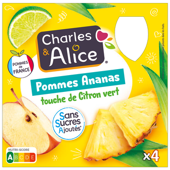 Dessert pomme/ananas/citron vert sans sucre ajouté, CHARLES&ALICE - 4x90g