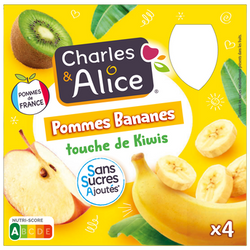 Dessert pomme/ banane/kiwi, sans sucre ajouté, CHARLES&ALICE - 4x90g