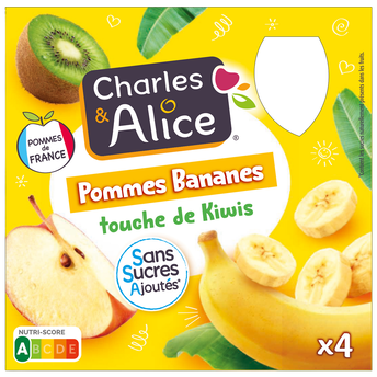 Dessert pomme/ banane/kiwi, sans sucre ajouté, CHARLES&ALICE - 4x90g