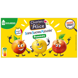Gourde Dessert pomme, sans sucres ajoutés, CHARLES & ALICE - 12x90g
