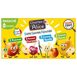 Gourde Dessert pomme/cerise/vanille/poire, sans sucre ajouté, CHARLES&ALICE - 12x90g