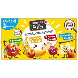 Dessert pomme/banane/cerise/vanille, sans sucre ajouté, CHARLES &ALICE - 12x90g