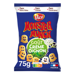 Biscuits apéritifs goût crème oignon MONSTER MUNCH, sachet de 75g