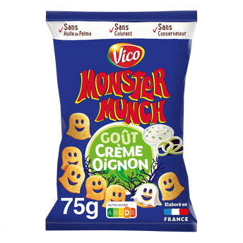 Biscuits apéritifs goût crème oignon MONSTER MUNCH, sachet de 75g