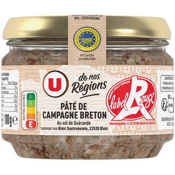 U DE NOS REGIONS Pâté de campagne breton au sel de Guérande IGP LR 180g