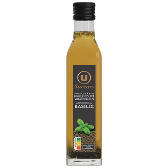 U SAVEURS Spécialité à base d'huile d'olive vierge extra 99,7% aromatisée au basilic bouteille de 25cl
