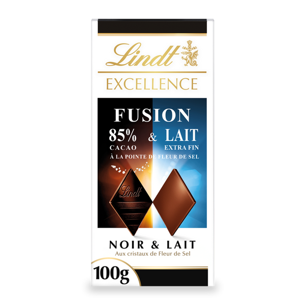 Tablette Lindt EXCELLENCE Noir 85% & Lait à la Pointe de Sel 100g