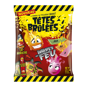 Pâtes à mâcher acides aromatisées goûts fruits rouges fruits de la passion pomme cerise TETES BRULEES, 200g