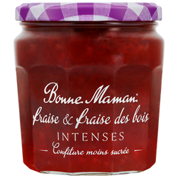 Confiture extra fraise et fraise des bois intense moins sucrée, BONNEMAMAN, bocal 335g