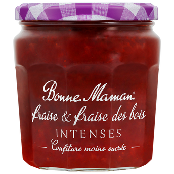 Confiture extra fraise et fraise des bois intense moins sucrée, BONNEMAMAN, bocal 335g