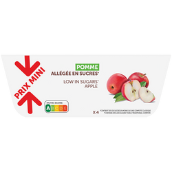Dessert fruitier de pommes allégée en sucres PRIX MINI - coupelles 4x100g
