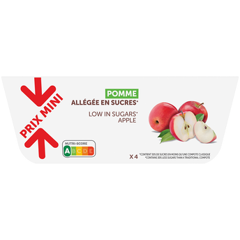 Dessert fruitier de pommes allégée en sucres PRIX MINI - coupelles 4x100g