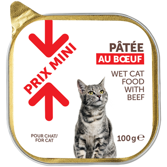 Barquette pour chat Pâtée au boeuf PRIX MINI - barquette 100g