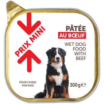 Aliment pour chien Pâtée au boeuf PRIX MINI - barquette 300g