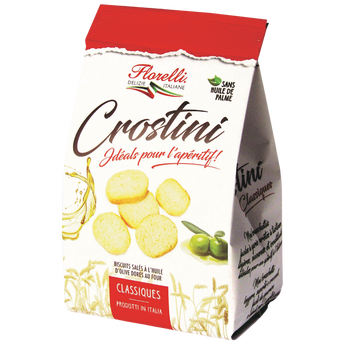 Biscuits apéritifs Crostini classique huile d'olive vierge extra FLORELLI, 100g