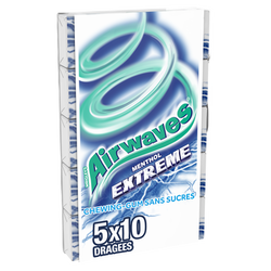 Chewing gum sans sucre menthol extreme AIRWAVES, 5x10 dragées 70g