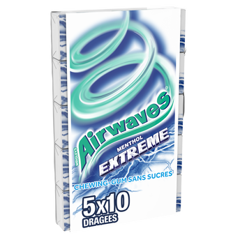 Chewing gum sans sucre menthol extreme AIRWAVES, 5x10 dragées 70g