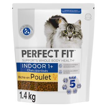 Croquettes chat stérilisé d'intérieur riche en Poulet PERFECT FIT - 1,4kg