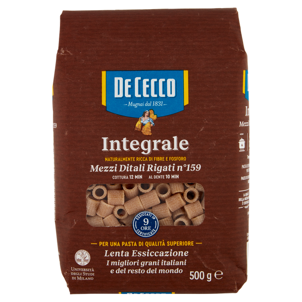 DE CECCO MEZZI DITALI RIGATI N°159 INTEGRALE 500 GR