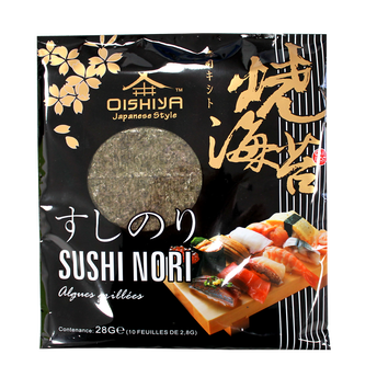 Algues nori pour sushi OISHIYA, 10 feuilles soit 28g