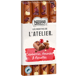 Chocolat lait cranberries amande noisette NESTLE L'ATELIER - Tablette170g