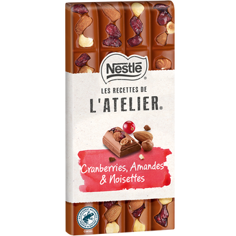 Chocolat lait cranberries amande noisette NESTLE L'ATELIER - Tablette170g