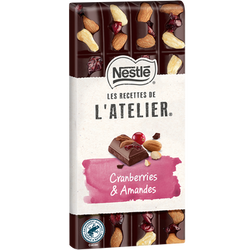 Chocolat noir cranberries amandes NESTLE L'ATELIER - Tablette 170g