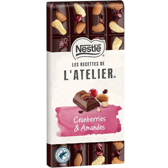 Chocolat noir cranberries amandes NESTLE L'ATELIER - Tablette 170g