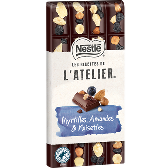 Chocolat noir myrtilles amandes noisettes NESTLE L'ATELIER - Tablette170g