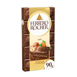 FERRERO ROCHER, Chocolat au lait noisettes et amandes, tablette 90g