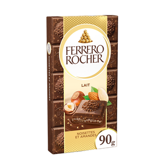 FERRERO ROCHER, Chocolat au lait noisettes et amandes, tablette 90g