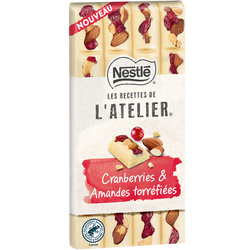 Chocolat blanc cranberries amandes NESTLE L'ATELIER - Tablette 150g