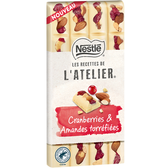 Chocolat blanc cranberries amandes NESTLE L'ATELIER - Tablette 150g