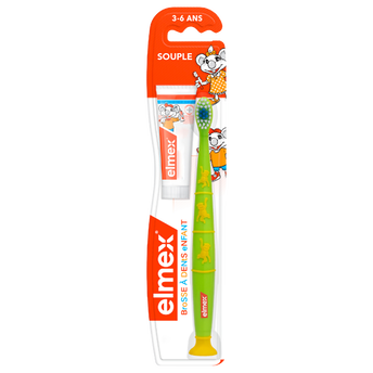 Brosse à dents manuelle enfant 3-6 ans + dentifrice kids ELMEX 12ml