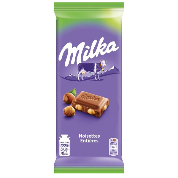 MILKA Chocolat au lait et aux noisettes entières 100g