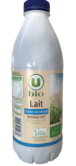 U BIO Lait UHT demi écrémé 1L