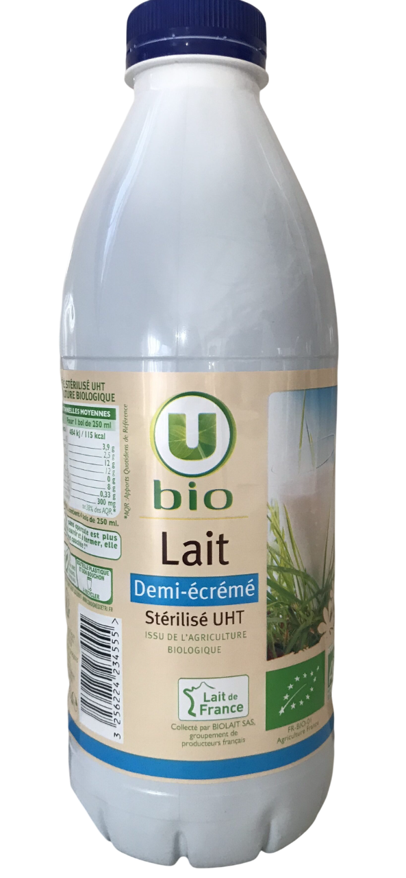 U BIO Lait UHT demi écrémé 1L