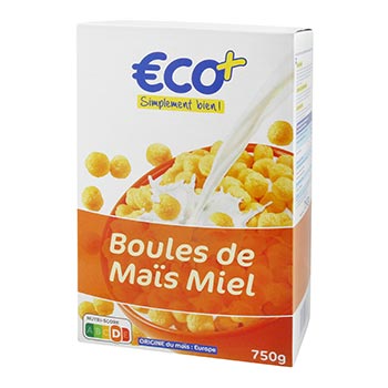 Céréales boules de mais Eco + Au miel - 750g