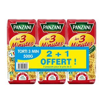 Pâtes Torti Panzani Cuisson rapide -2x 500g +1offert