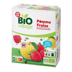 Compote bio Bio Village Gourdes Pomme Fraise - 4x90g