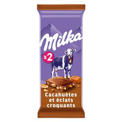 Tablette chocolat au lait Milka Cacahuètes / Croquants - 2x90g